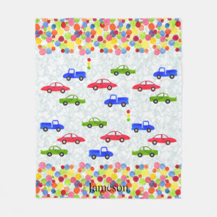 Personalised Cars and Polka Dots Fleece Blanket