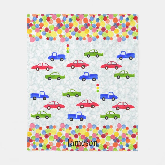 Personalised Cars and Polka Dots Fleece Blanket (Front)
