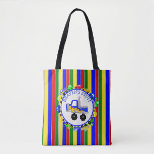 Personalised Cars and Trucks Striped Boy's Tote Bag
