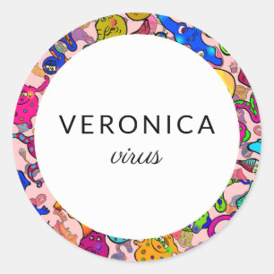 Personalised Cartoon Bacteria Name Classic Round Sticker