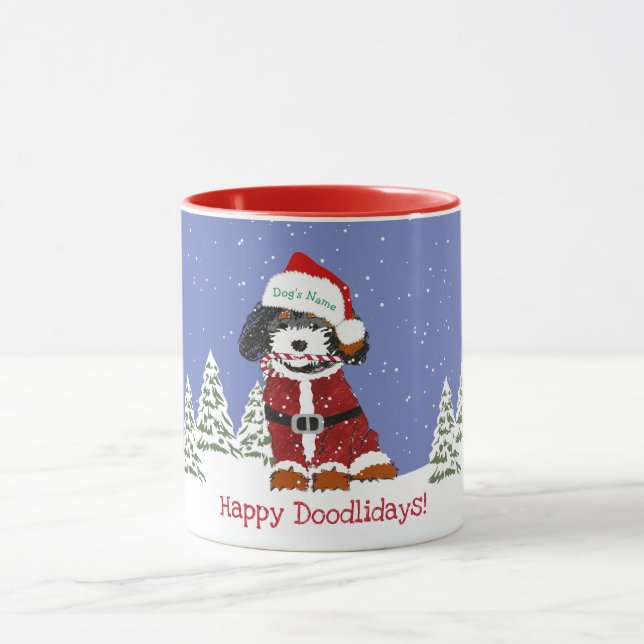 Personalised Cartoon Bernedoodle Santa Dog Mug (Center)
