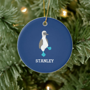 Personalised Cartoon Blue-Footed Booby Bird Ceramic Tree Decoration