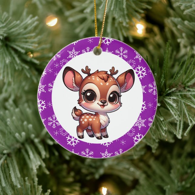 Personalised Cartoon Chibi Reindeer Christmas Ceramic Tree Decoration (Tree)