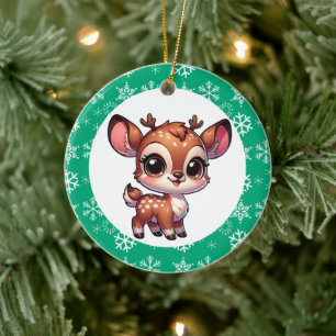 Personalised Cartoon Chibi Reindeer Christmas Ceramic Tree Decoration