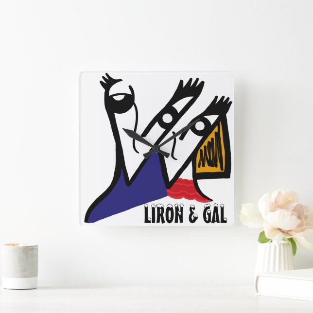Personalised Cartoon Couple Square Wall Clock (Home)