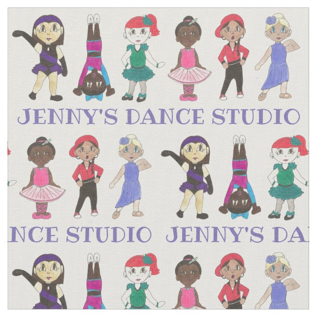 Personalised Cartoon Dancers Dance School Studio Fabric (Close Up)