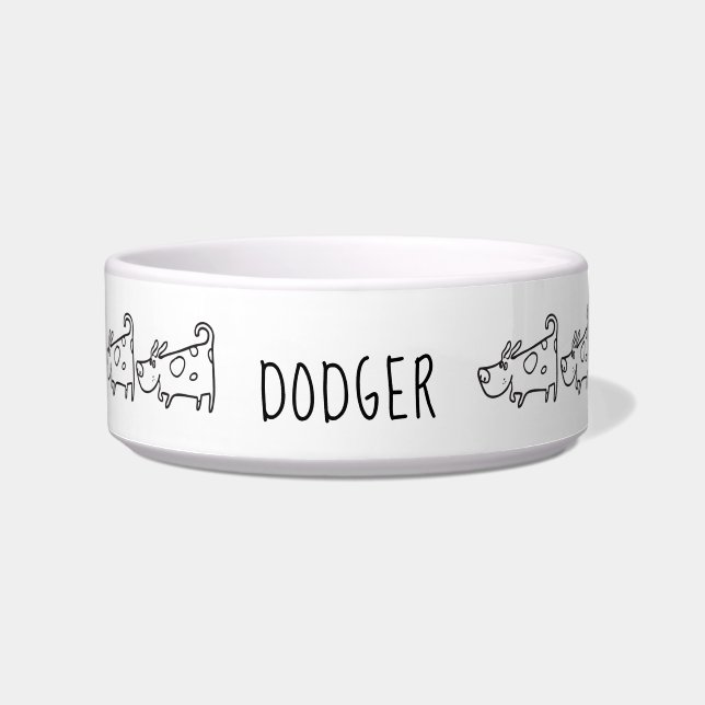 Personalised Cartoon Dog Ceramic Pet Bowl (Front)