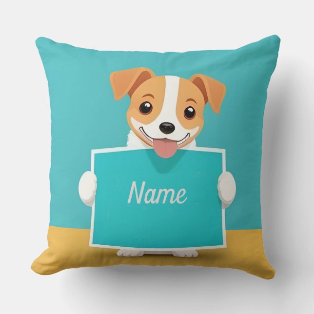 Personalised Cartoon Dog Custom Name Pet Lover Cushion (Front)