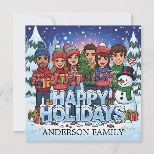 Personalised Cartoon Family Holiday Card (Front)