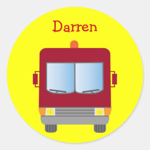Personalised Cartoon Fire Truck Yellow Classic Round Sticker