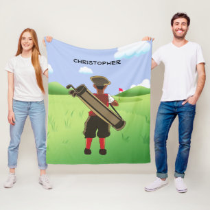 Personalised cartoon golfer fleece blanket