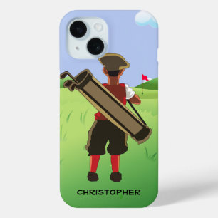 Personalised cartoon golfer on golf course iPhone 15 case