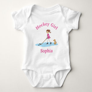 Personalised Cartoon Hockey Girl Pink Baby Bodysuit