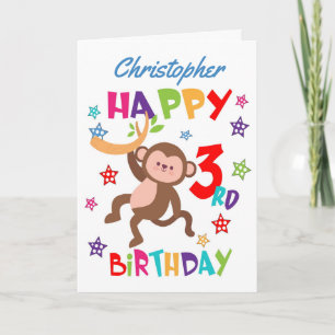 Personalised Cartoon Monkey 3rd Birthday Card