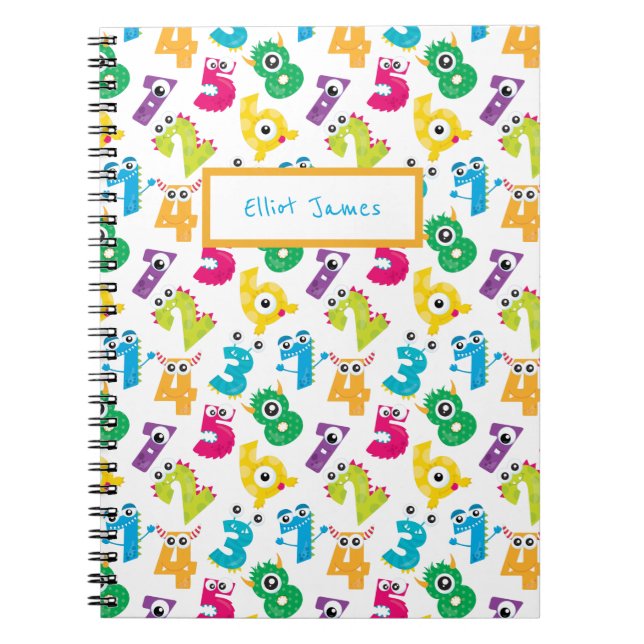 Personalised Cartoon Monster Numbers Pattern Math Notebook (Front)