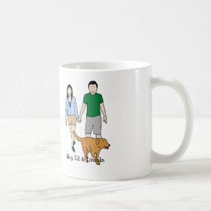 Personalised cartoon mug- couple and dog coffee mug