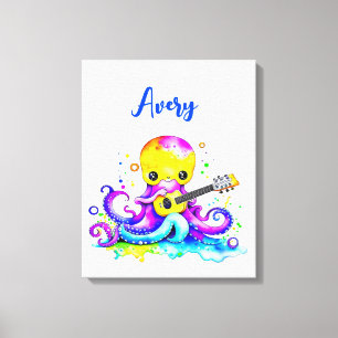 Personalised Cartoon Octopus Playing the Guitar  Canvas Print