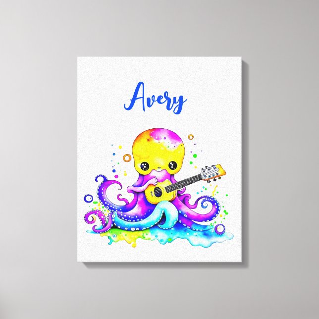 Personalised Cartoon Octopus Playing the Guitar  Canvas Print (Front)
