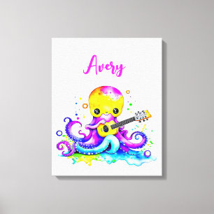 Personalised Cartoon Octopus Playing the Guitar  Canvas Print
