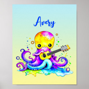Personalised Cartoon Octopus Playing the Guitar  P Poster