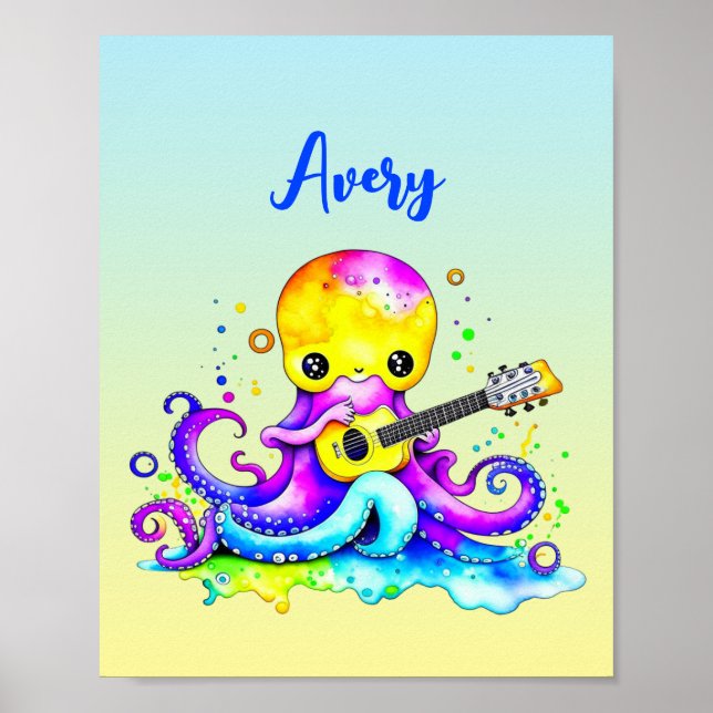 Personalised Cartoon Octopus Playing the Guitar  P Poster (Front)