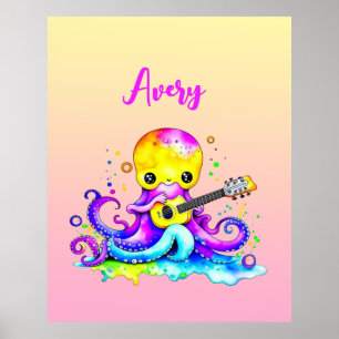 Personalised Cartoon Octopus Playing the Guitar  Poster