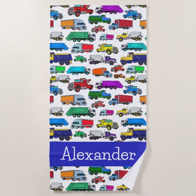 Personalised Cartoon-style Truck Illustrations Beach Towel (Front)