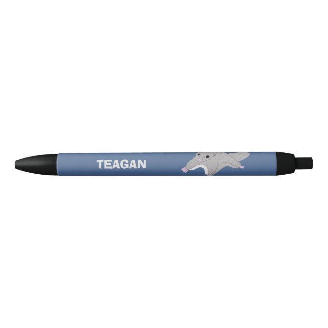 Personalised Cartoon Sugar Glider Grey and Blue Black Ink Pen (Front)