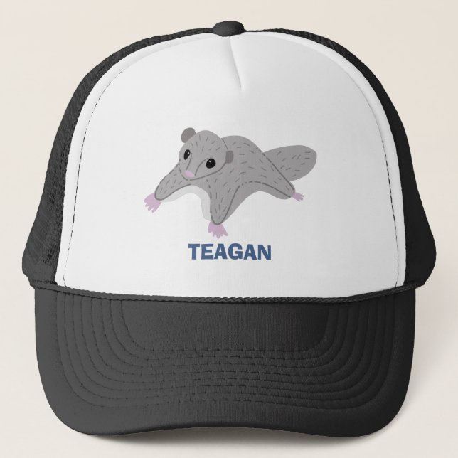 Personalised Cartoon Sugar Glider Grey and Blue Trucker Hat (Front)