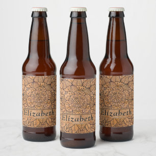 Personalised Carved Wood Floral Mandala Beer Bottle Label