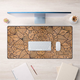 Personalised Carved Wood Floral Mandala Desk Mat
