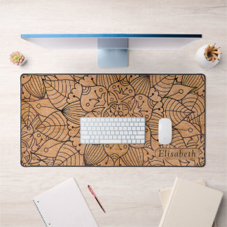 Personalised Carved Wood Floral Mandala Desk Mat