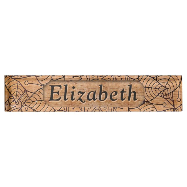 Personalised Carved Wood Floral Mandala Nameplate (Front)