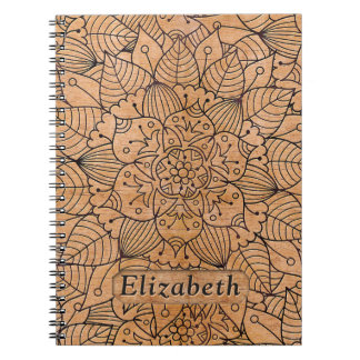 Personalised Carved Wood Floral Mandala Notebook