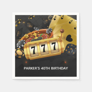 Personalised Casino Night Party Black Gold Napkin