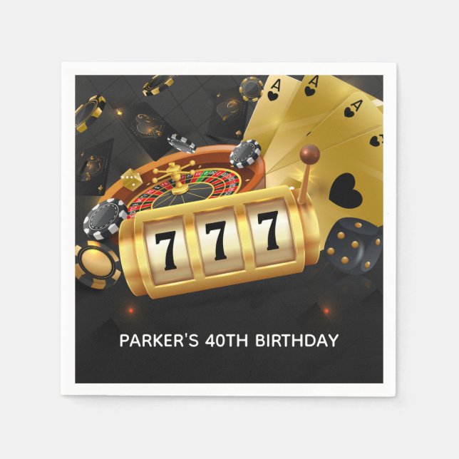 Personalised Casino Night Party Black Gold Napkin (Front)
