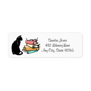 Personalised Cat and Books Return Address Label