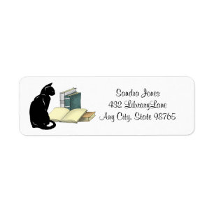 Personalised Cat and Books Return Address Label