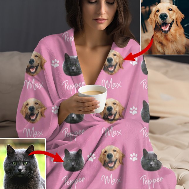 Personalised Cat and Dog Name and Photo, Pet Pink Fleece Blanket (Creator Uploaded)
