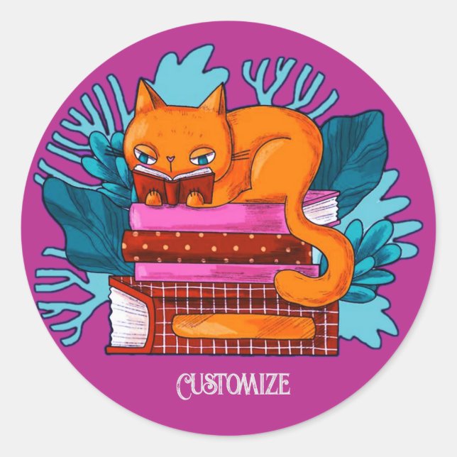 Personalised Cat Approved Books Pink Classic Round Sticker (Front)