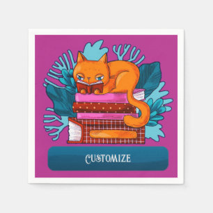 Personalised Cat Approved Books Pink Napkin