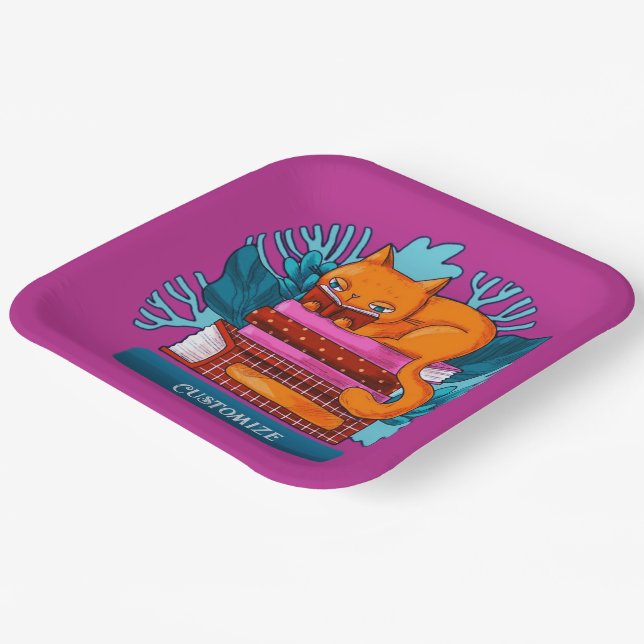 Personalised Cat Approved Books Pink Paper Plate (Angled)