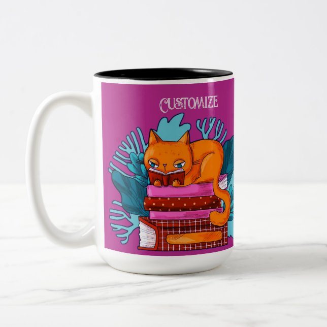 Personalised Cat Approved Books Pink Two-Tone Coffee Mug (Left)