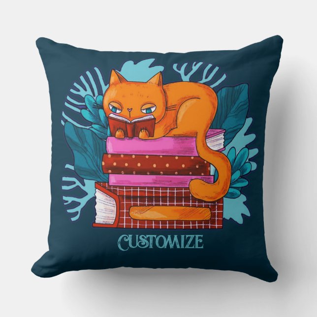 Personalised Cat Approved Books Teal Cushion (Front)