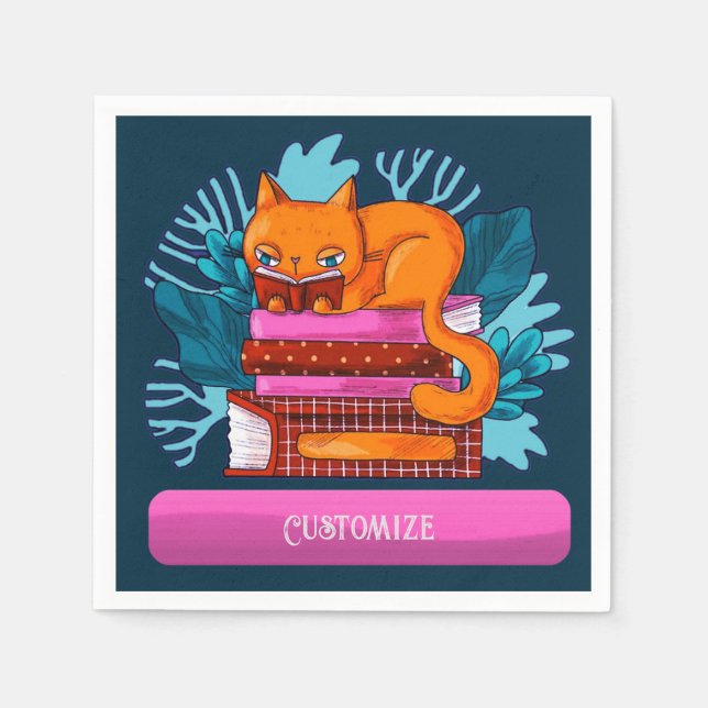 Personalised Cat Approved Books Teal Napkin (Front)
