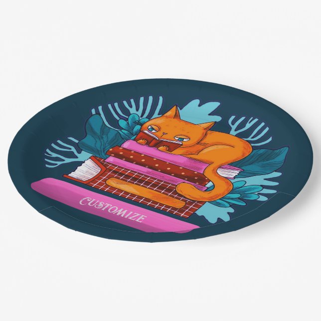 Personalised Cat Approved Books Teal Paper Plate (Angled)