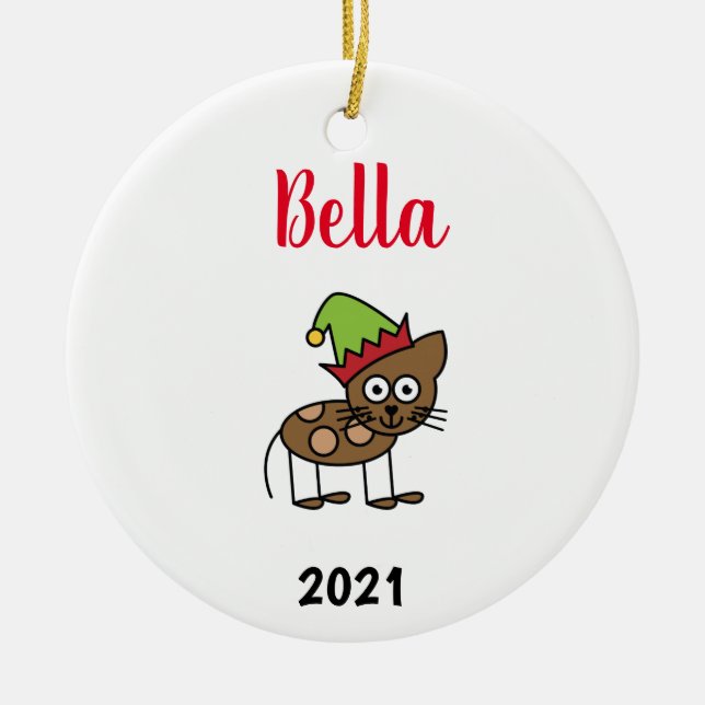 personalised cat christmas ceramic tree decoration (Front)
