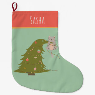 Personalised Cat Christmas Large Christmas Stocking
