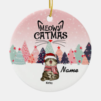 Personalised Cat Christmas Ornament, Meowy Xmas Ce Ceramic Tree Decoration