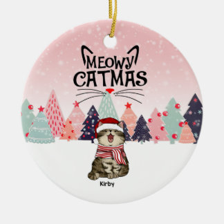 Personalised Cat Christmas Ornament, Meowy Xmas Ceramic Tree Decoration